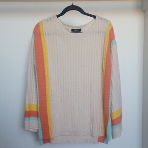Trendy Cream Sweater with Vibrant Stripes
